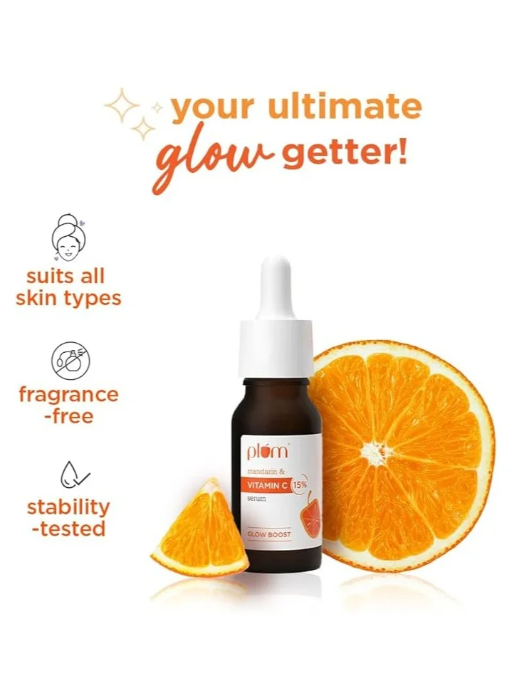 Plum 15% Vitamin C Serum-20ml Plum 15% Vitamin C Serum for Face Glow Boost with Mandarin with Pure Ethyl Ascorbic Acid Japanese Mandarin and Kakadu Plum Fragrance-Free | 20 ml For Men & Women|  | Best Price UAE