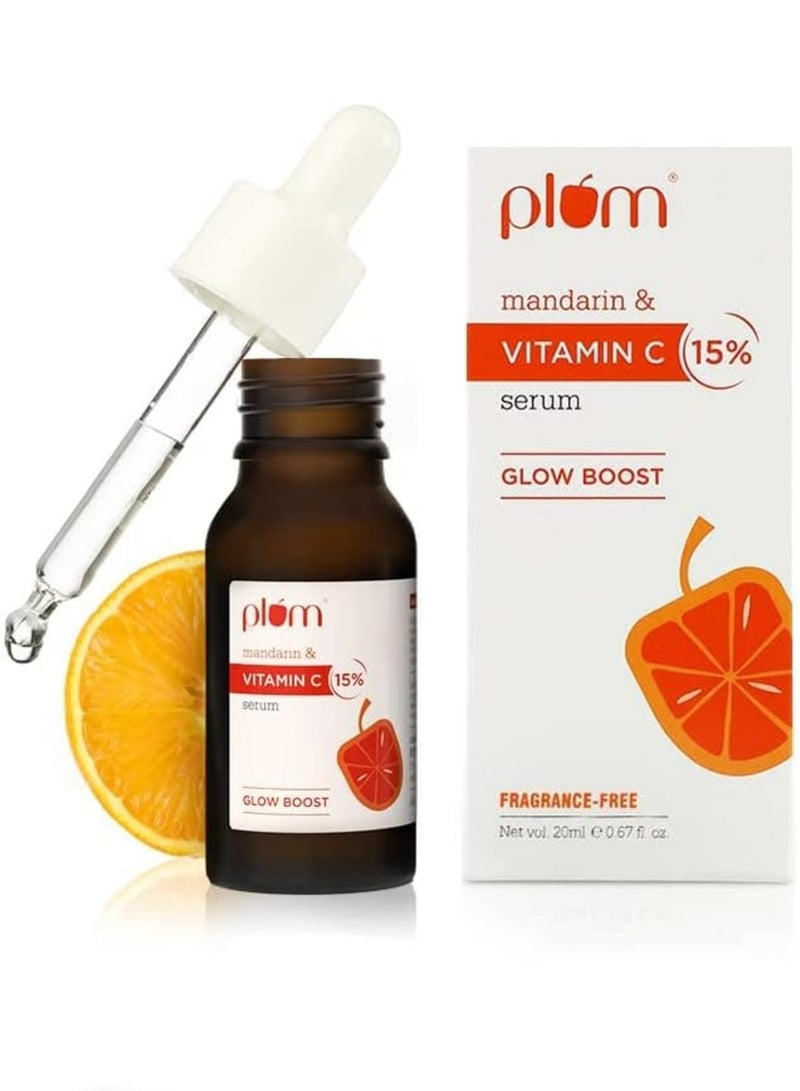 Plum 15% Vitamin C Serum for Face Glow Boost with Mandarin with Pure Ethyl Ascorbic Acid Japanese Mandarin and Kakadu Plum Fragrance-Free | 20 ml For Men & Women| - Image 1