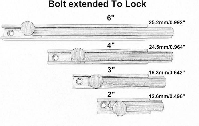 QCAA Solid Brass Surface Bolt, 4", Satin Nickel, 2 Pack, Made in Taiwan - Image 3