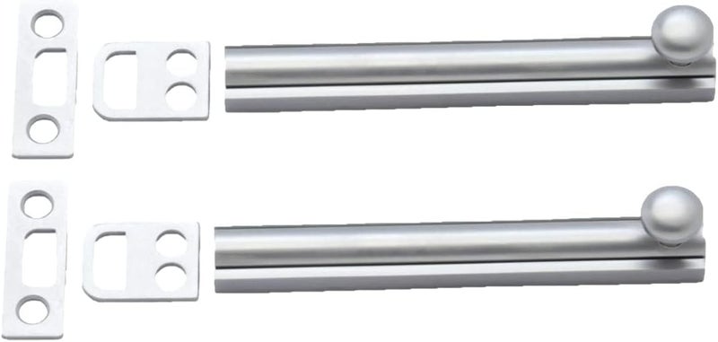 QCAA Solid Brass Surface Bolt, 4", Satin Nickel, 2 Pack, Made in Taiwan - Image 1