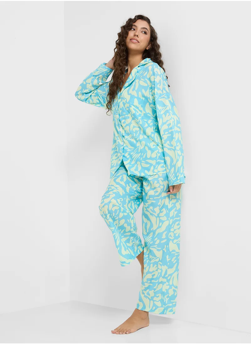 Ginger Abstract Print Shirt & Pyjama Set