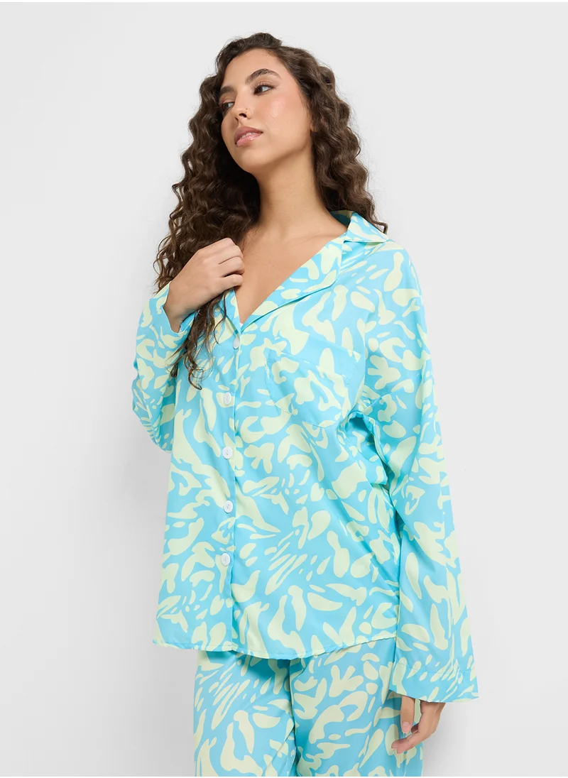 Ginger Abstract Print Shirt & Pyjama Set