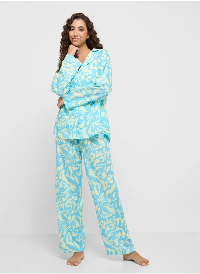 Ginger Abstract Print Shirt & Pyjama Set