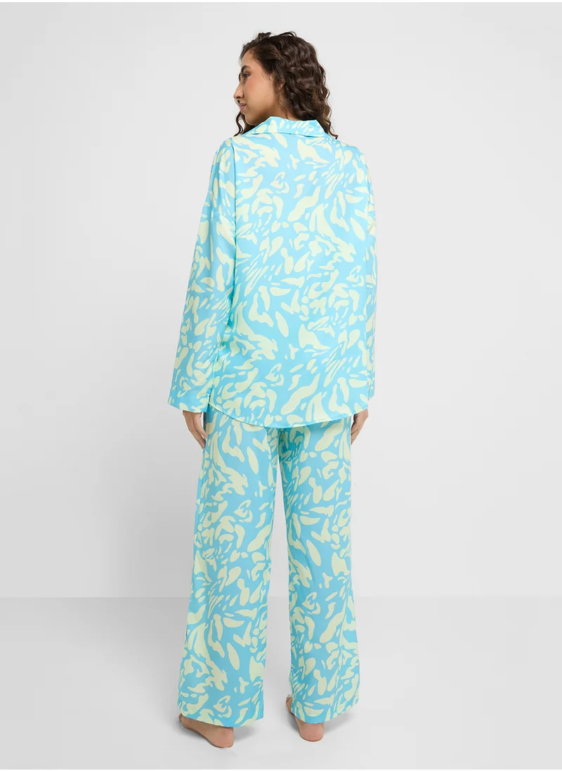 Ginger Abstract Print Shirt & Pyjama Set