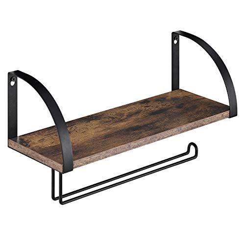 BTY Paper Towel Holder with Shelf Vintage Farmhouse Wall Mounted Paper Towel Holder Under Cabinet Spice Rack for Kitchen Bathroom Toilet Paper Dispenser Rustic Brown