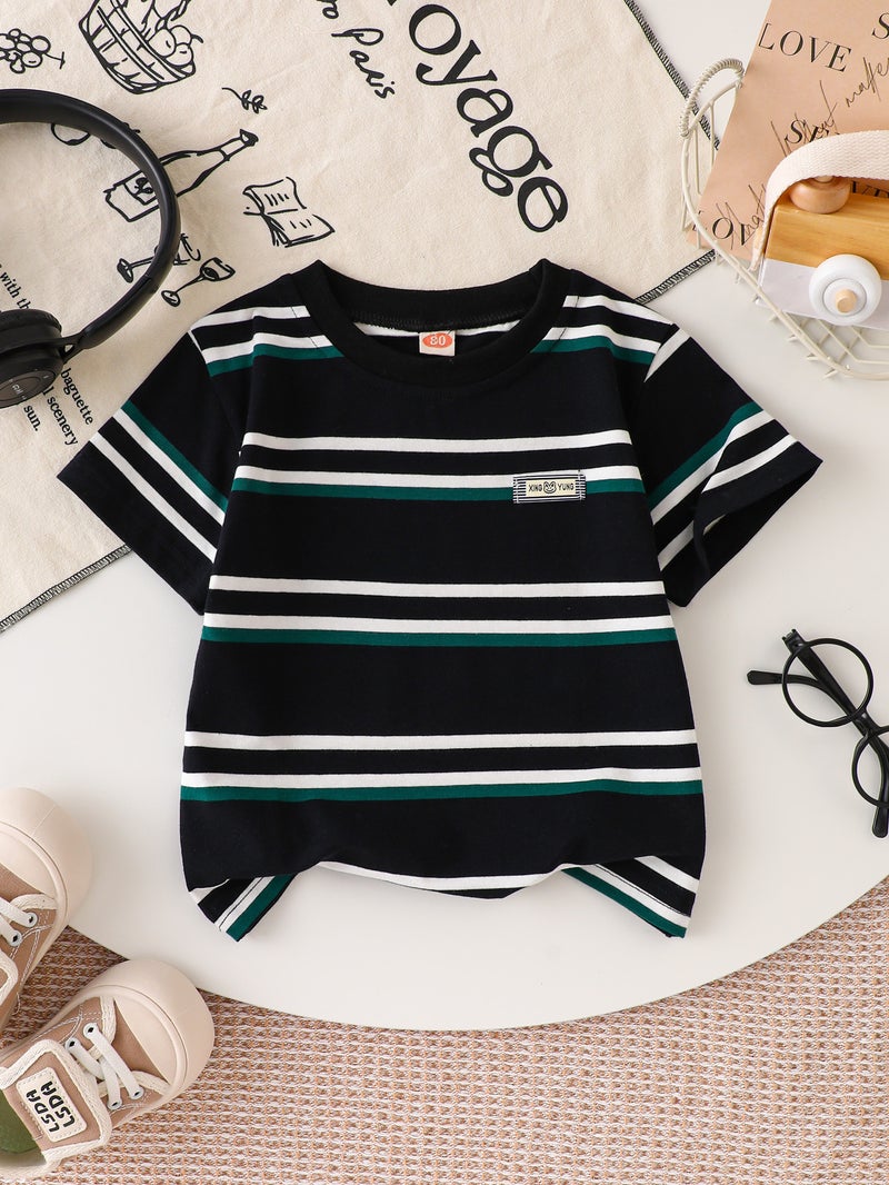 2025 Summer Children'S Striped Cotton T-Shirt Children'S Western Style Casual Short-Sleeved Cotton Top - Image 3