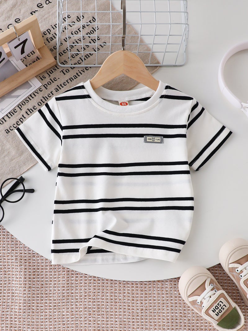 2025 Summer Children'S Striped Cotton T-Shirt Children'S Western Style Casual Short-Sleeved Cotton Top - Image 2