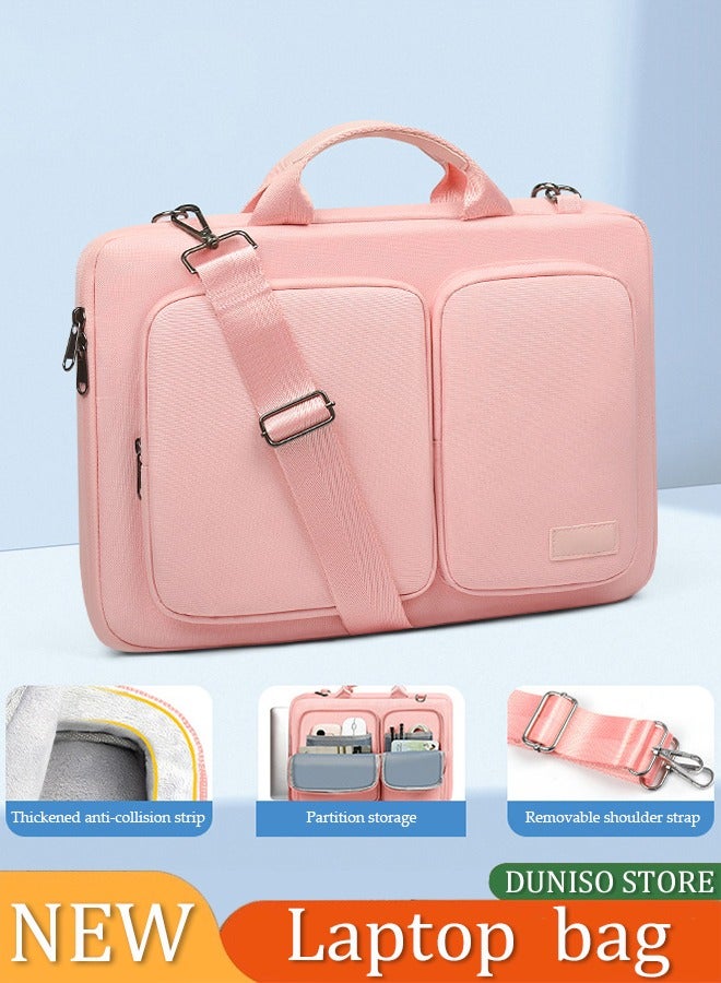 DUNISO Laptop bag, thickening velvet inner protective shoulder bag, Oxford cloth waterproof storage bag, can be hung on one shoulder, with handle, scratch resistant, anti collision and wear resistant,suitable for 15.6 inch laptops，pink - Image 1