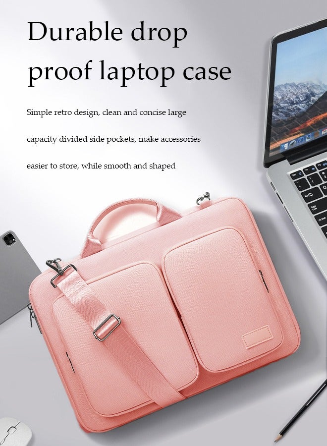 DUNISO Laptop bag, thickening velvet inner protective shoulder bag, Oxford cloth waterproof storage bag, can be hung on one shoulder, with handle, scratch resistant, anti collision and wear resistant,suitable for 15.6 inch laptops，pink - Image 2