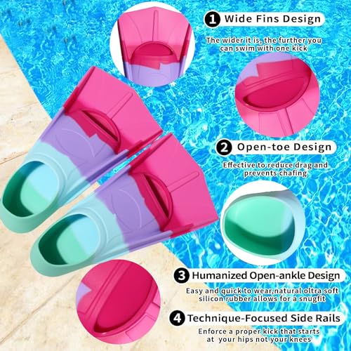 Fanwill Kids Swim FinsShort Comfortable Flippers for Lap Swimming and Training for YouthChildrenGirlsBoys BeginnersWomen S - Image 3