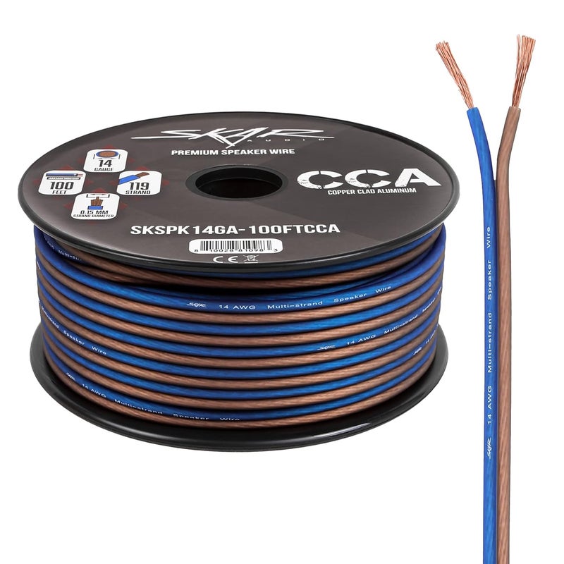 SKAR AUDIO 14 Gauge AWG Audio Speaker Wire - 100 Feet (Blue/Brown) - Image 1