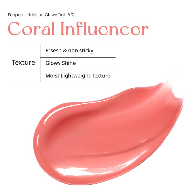 Peripera Ink Mood Glowy Tint | Lip-Plumping, Naturally Moisturizing, Lightweight, Glow-Boosting, Long-Lasting, Comfortable, Non-Sticky, No White Film (02 CORAL INFLUENCER) - Image 4
