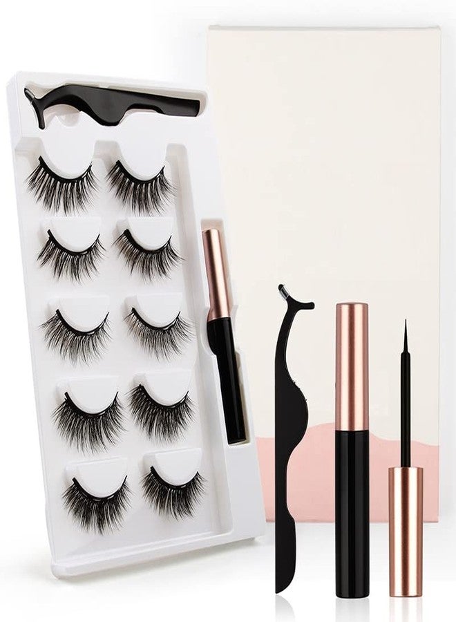 Vinayakart Magnetic Eyelashes with Eyeliner, 3D Magnetic Eyelashes Kit, 5 Pairs Reusable Magnetic False Eyelashes with Tweezers Inside (010/012/013/015/016) - Image 1