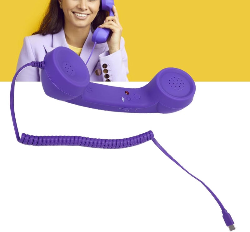 SUNGOOYUE Retro Phone Handset, Type C Cell Phone Receiver with Speaker Microphone for Video Call Conferences Meetings for Mobile Phones Tablets (Purple) - Image 3