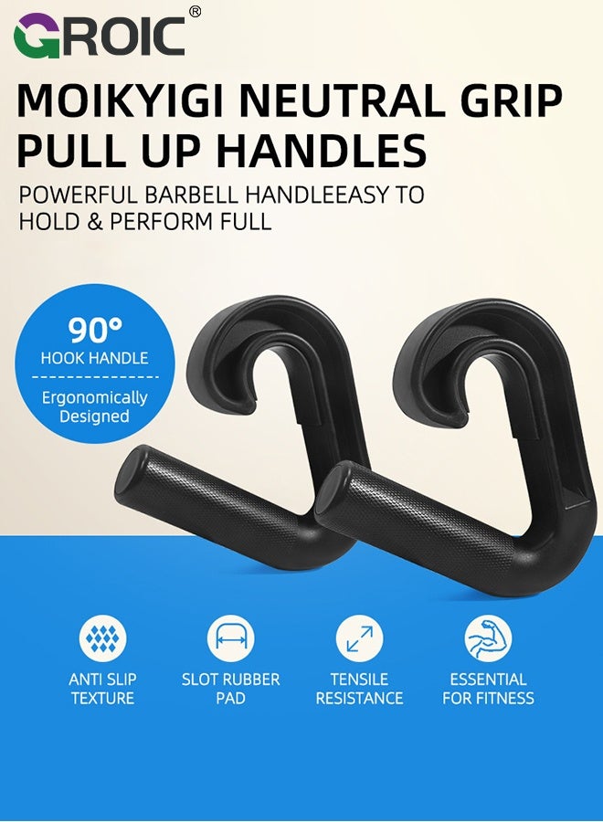 GROIC Grip Pull Up Handles - Ergonomic Portable Hooks for Barbell Row Deadlift Resistant Bands for Home Gym Fitness Enthusiasts - Black - Image 2