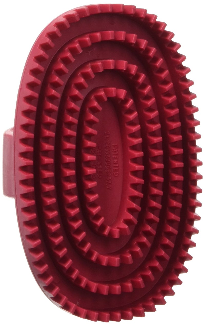 Le Salon Essentials Rubber Curry Grooming Brush with Loop Handle Red - Image 1