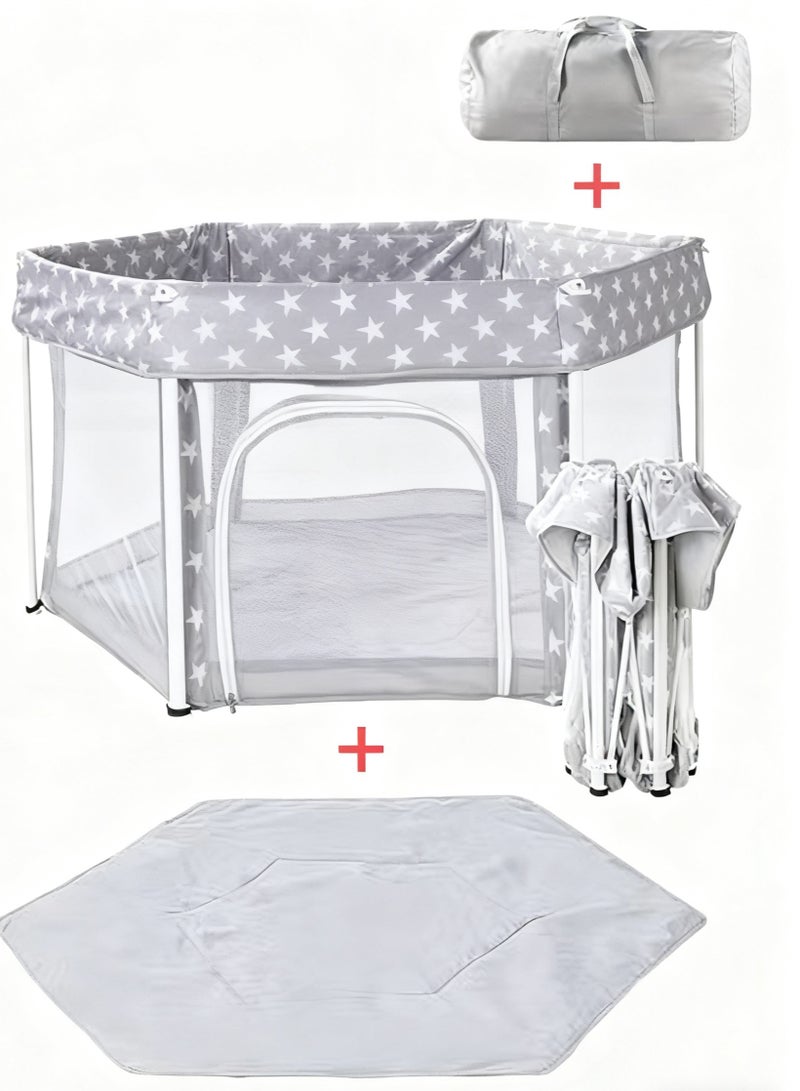 This is A Set of 6-Piece Foldable Portable Baby Safety Fences with an Unfolded Size of 125*125*66 cm  It Uses a Simple Gray Tone and is Easy to Store and Move  Creating a Safe Play Space for Babies - Image 1