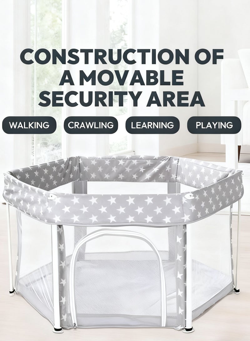 This is A Set of 6-Piece Foldable Portable Baby Safety Fences with an Unfolded Size of 125*125*66 cm  It Uses a Simple Gray Tone and is Easy to Store and Move  Creating a Safe Play Space for Babies - Image 2