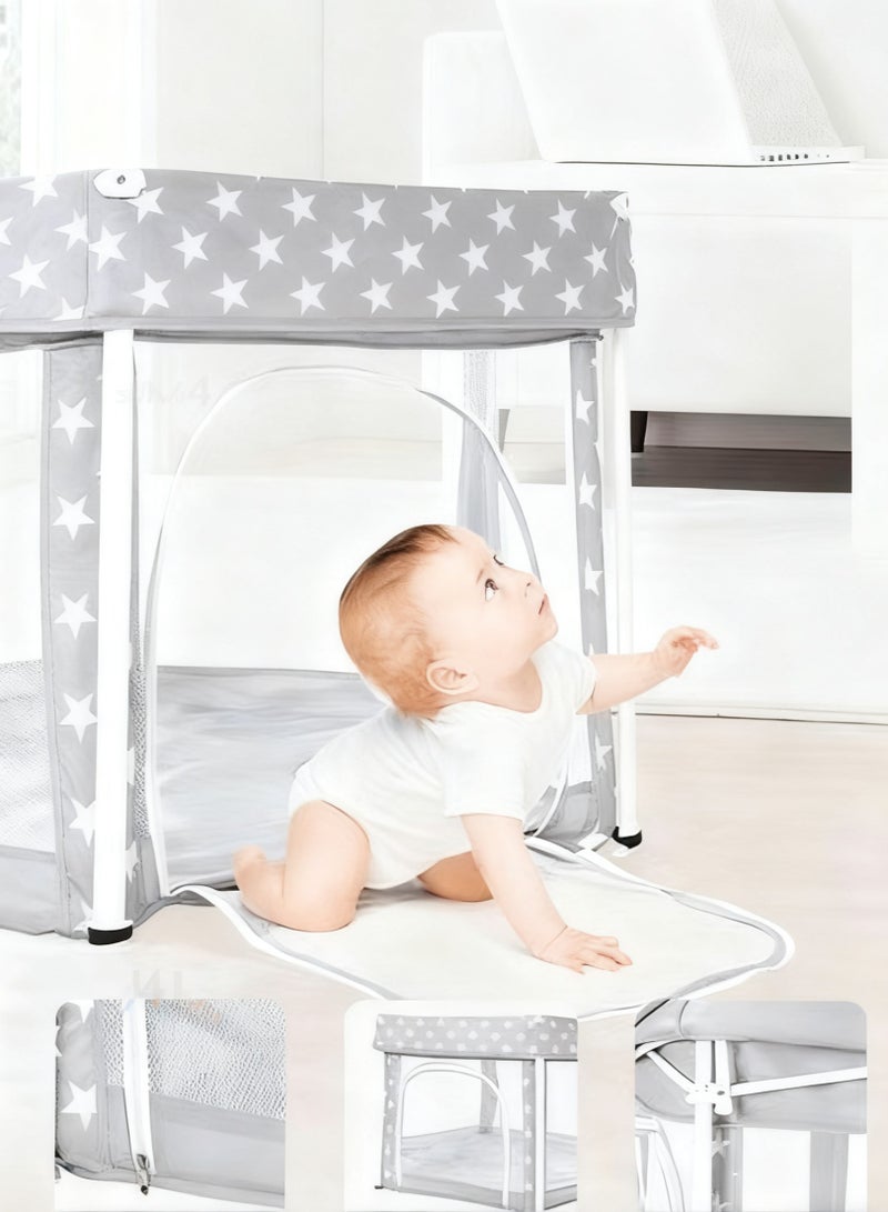 This is A Set of 6-Piece Foldable Portable Baby Safety Fences with an Unfolded Size of 125*125*66 cm  It Uses a Simple Gray Tone and is Easy to Store and Move  Creating a Safe Play Space for Babies - Image 4