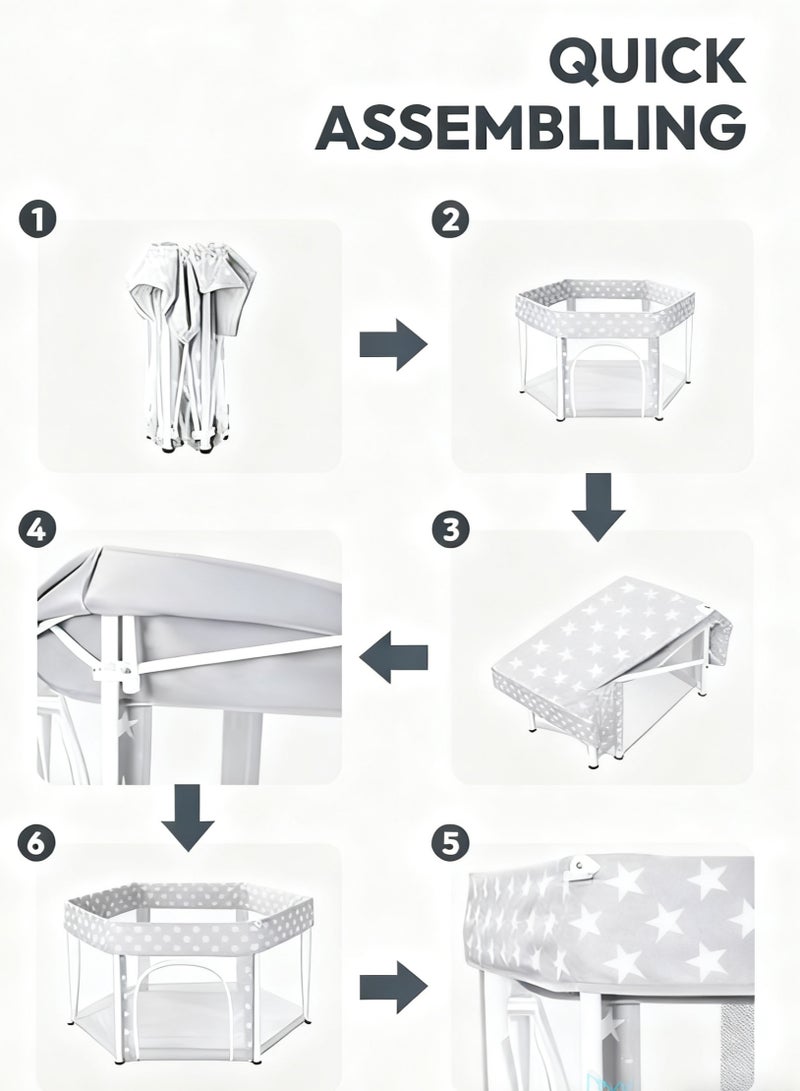 This is A Set of 6-Piece Foldable Portable Baby Safety Fences with an Unfolded Size of 125*125*66 cm  It Uses a Simple Gray Tone and is Easy to Store and Move  Creating a Safe Play Space for Babies - Image 5