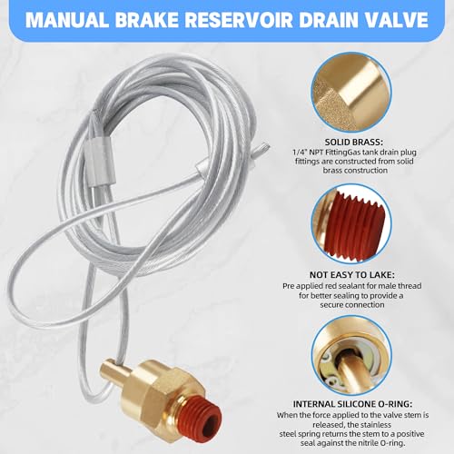 Dazakoot 1/4” Air Compressor Drain Valve with 60” Cable, Dazakoot Air Tank Drain valve Plug for Semi Truck, Trailer (Replaces Haldex 12105, OEM N3613AD) - 4pcs - Image 2