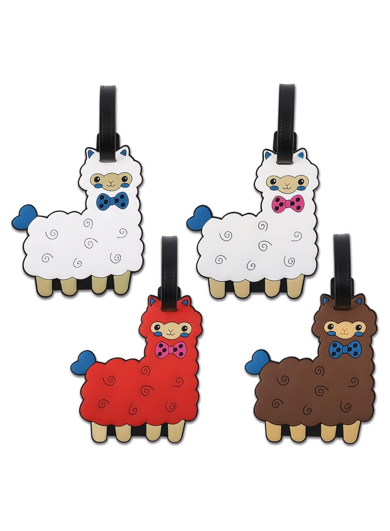 Colorful & Funny Luggage Tags for Suitcases - 4PCS Waterproof Silicone ID Tags with Name Card, Multicolor Band Loop Identification Tags (Llama Design) for Men and Women.  - Image 1