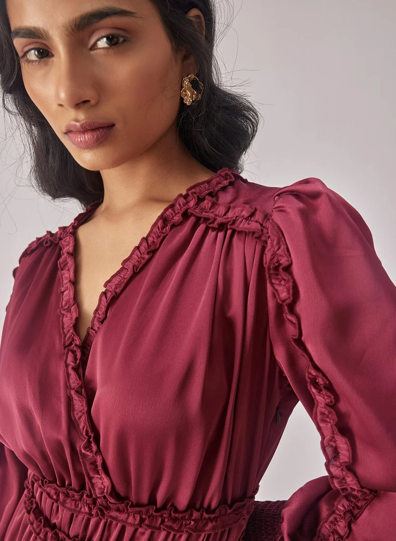 The Label Life The Label Life Women's Ruffled Tiered Mini Dress - Burgundy