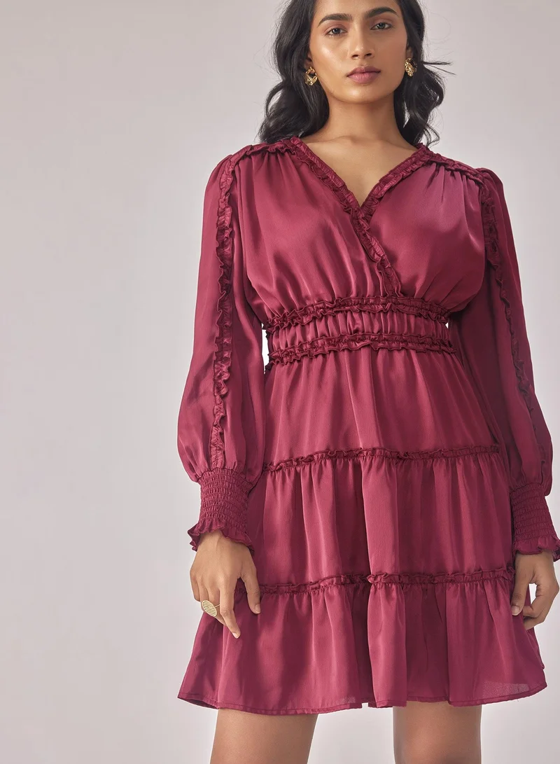The Label Life The Label Life Women's Ruffled Tiered Mini Dress - Burgundy