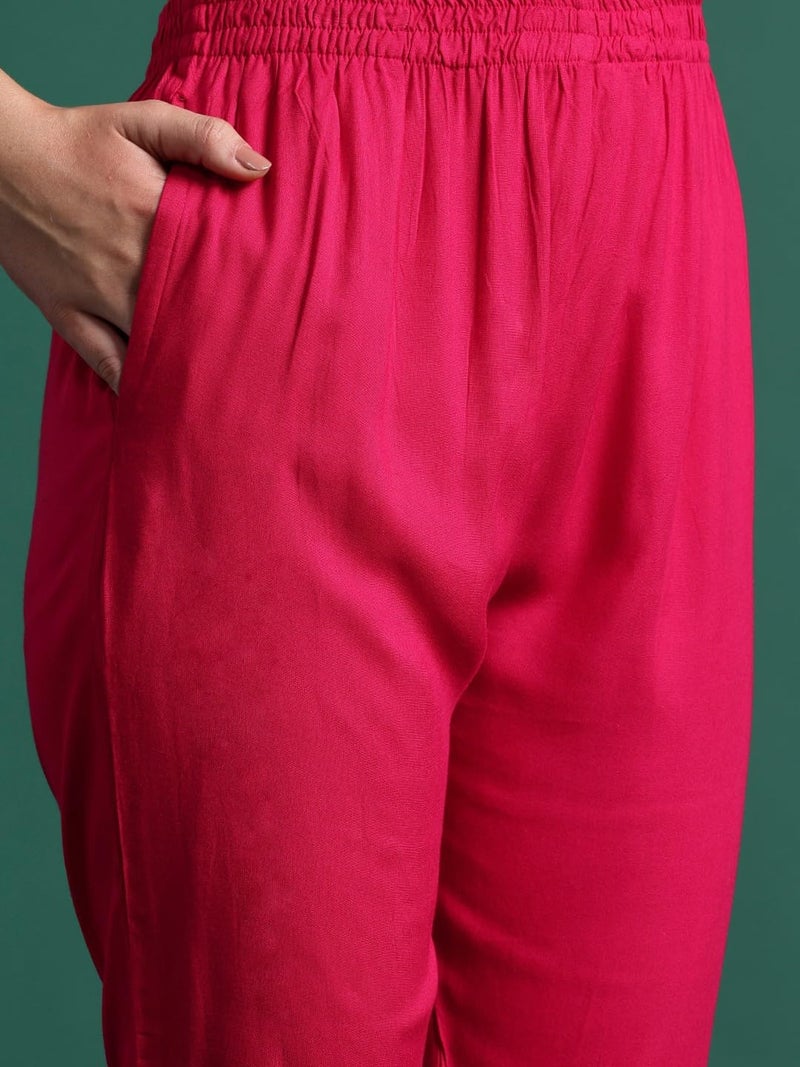 ASSUME FAB Women Viscose Rayon Embroidery V Neck Maternity and Feeding Zip Kurti Pant and Dupatta(Large Pink - Image 5