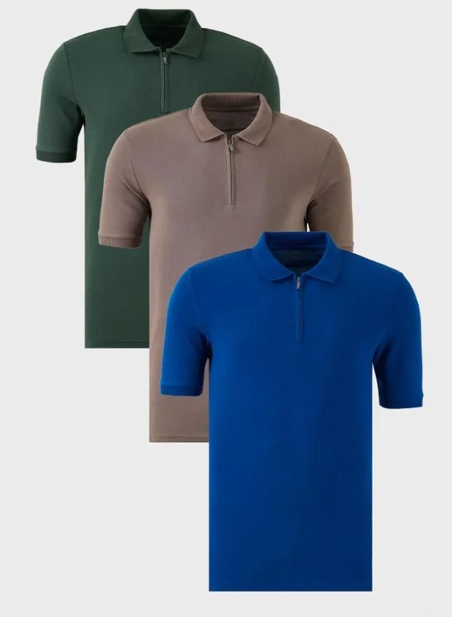 بوراتي تيشيرت بولو رجالي قطن بياقة بولو بسحاب نصفي عبوة من  قطع