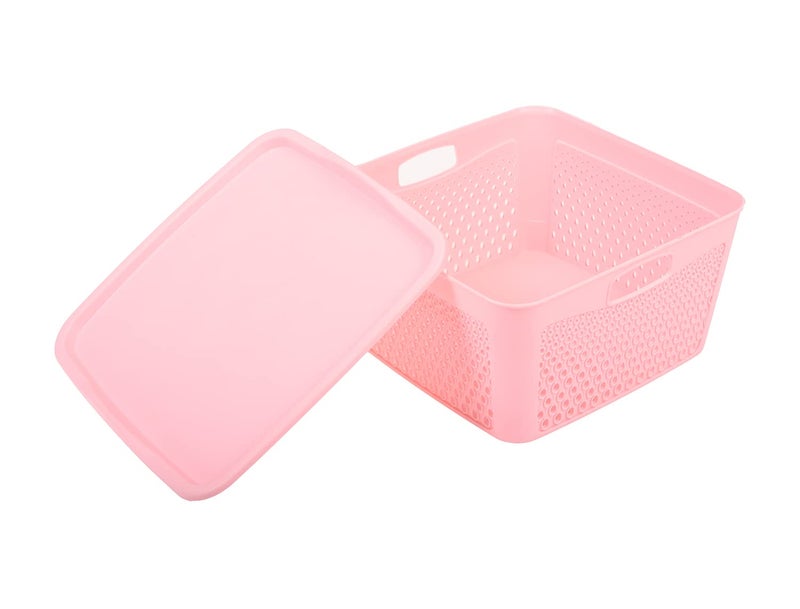 Kuber Industries Kuber Industries Netted Design Unbreakable Multipurpose Square Shape Plastic Storage Baskets with lid Large (Pink)  - Image 3