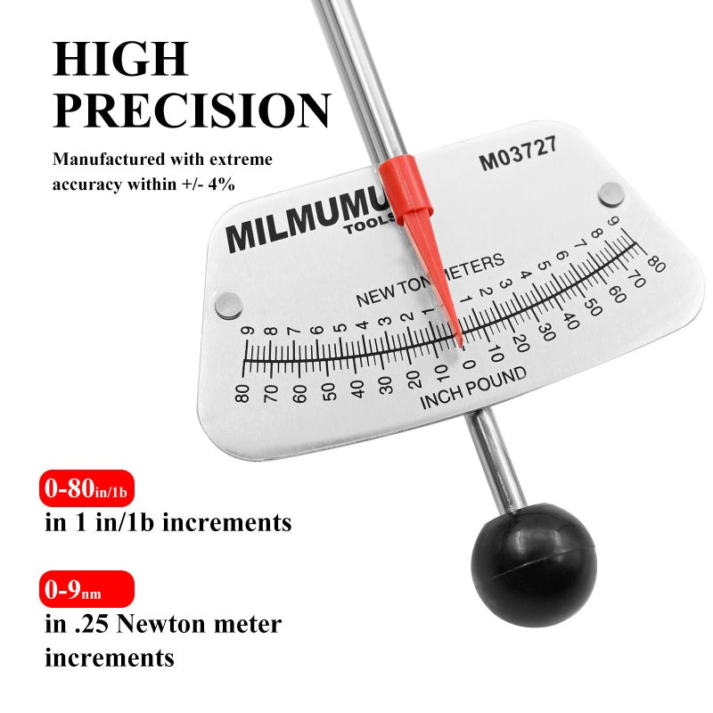 MILMUMU 1/4" Drive Beam Torque Wrench Precision Instrument-Compatible with SAE and MM Bicycle and Automotive Wrench -0-80 Inch-Pounds, 0-9 Newton Meters - Image 2