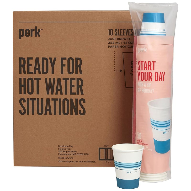 Perk Staples Disposable Coffee Cup Hot Beverage Paper Cups Perfect for OnTheGo Tea or Hot Cocoa 12 Oz 500Pack WhiteBlue