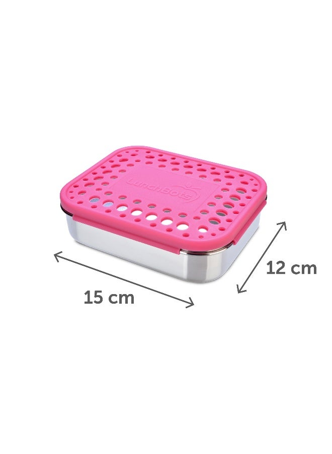 LunchBots Medium Duo Snack Container - Divided Stainless Steel Food Container - Two Sections for Half Sandwich and a Side - Eco-Friendly - Dishwasher Safe - Stainless Lid - Pink Dots - Image 2
