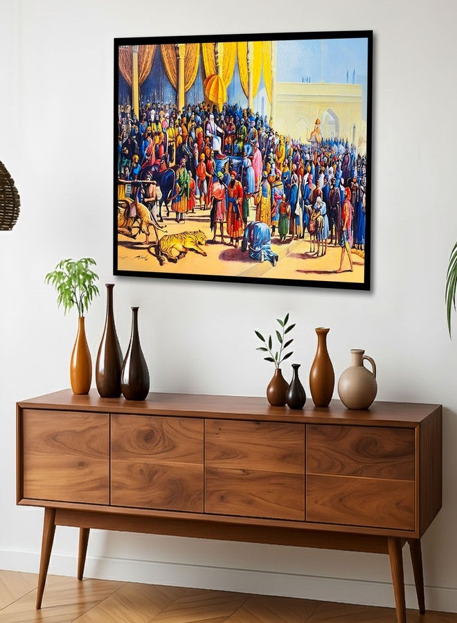 The Castle Decor لوحة جدارية من تصميم ذا كاسل ديكور، تصور المهراجا رانجيت سينغ | فن الإمبراطور السيخي لغرفة المعيشة والمكتب | عمل فني تاريخي مؤطر بحجم كبير | لوحة تراثية بنجابية متعددة الألوان (20 × 30 بوصة) (التصميم 3) - Image 2