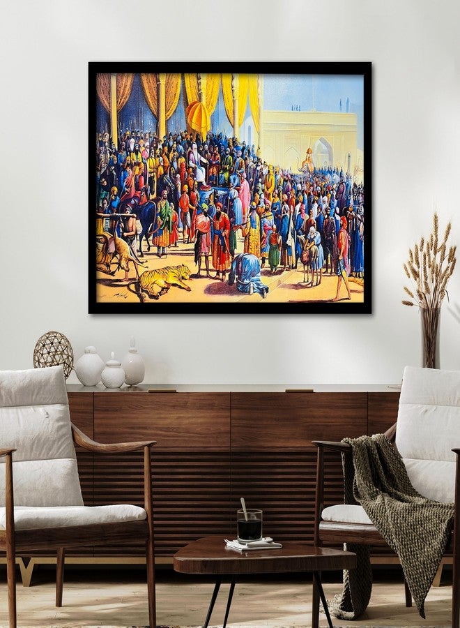 The Castle Decor لوحة جدارية من تصميم ذا كاسل ديكور، تصور المهراجا رانجيت سينغ | فن الإمبراطور السيخي لغرفة المعيشة والمكتب | عمل فني تاريخي مؤطر بحجم كبير | لوحة تراثية بنجابية متعددة الألوان (20 × 30 بوصة) (التصميم 3) - Image 3