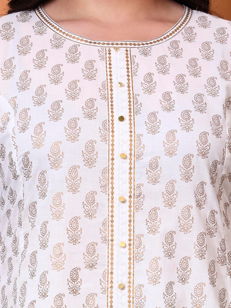 Yash Gallery Women’s Cotton Kurti with Golden Print A-Line Style, Round Neck, 3/4 Sleeve (White) - Image 4