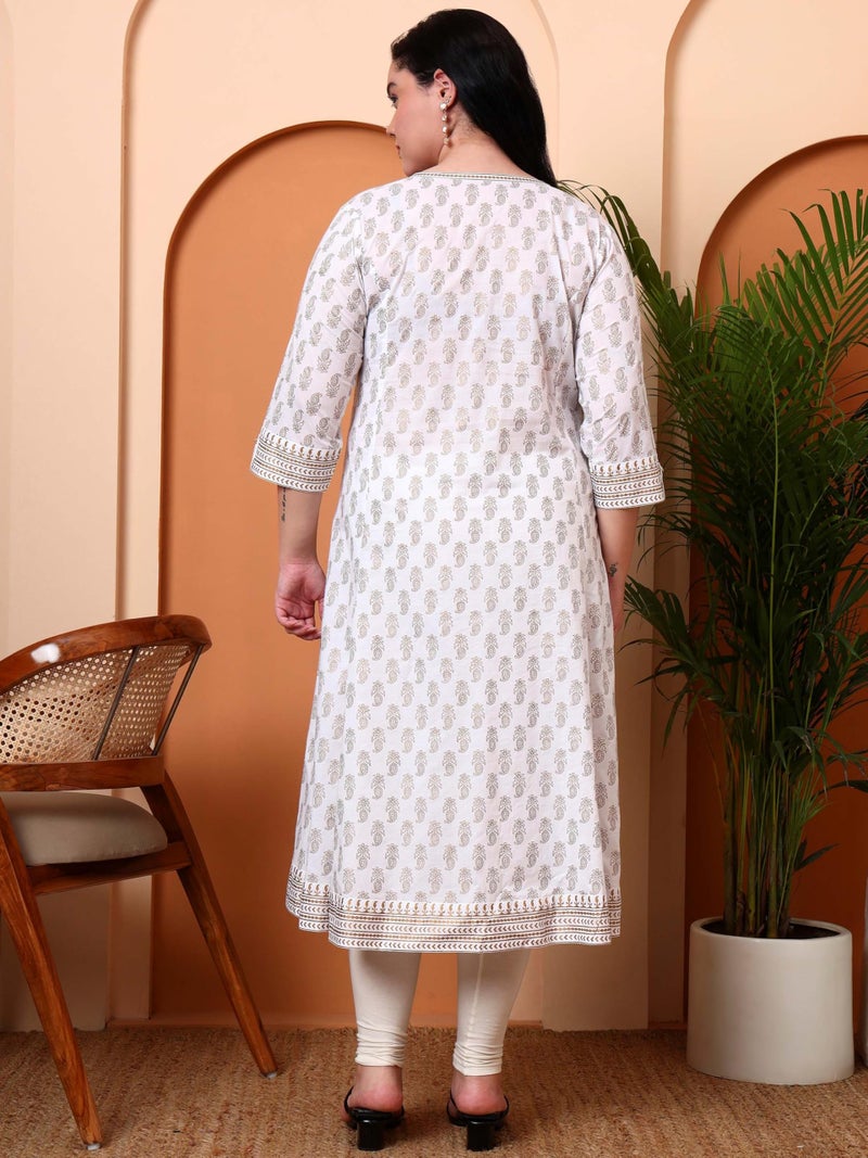 Yash Gallery Women’s Cotton Kurti with Golden Print A-Line Style, Round Neck, 3/4 Sleeve (White) - Image 5