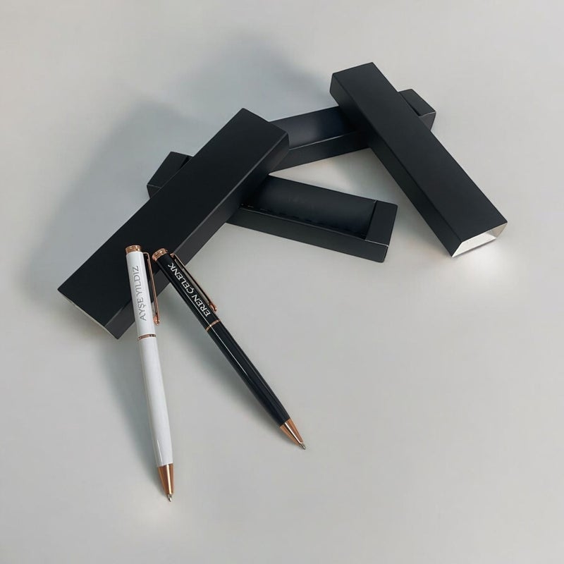 Eren Ofis Eren Office Set of 2 Lovers Special Design Model Metal Ballpoint Pen with Gift Box - Personalized Name  - Image 1