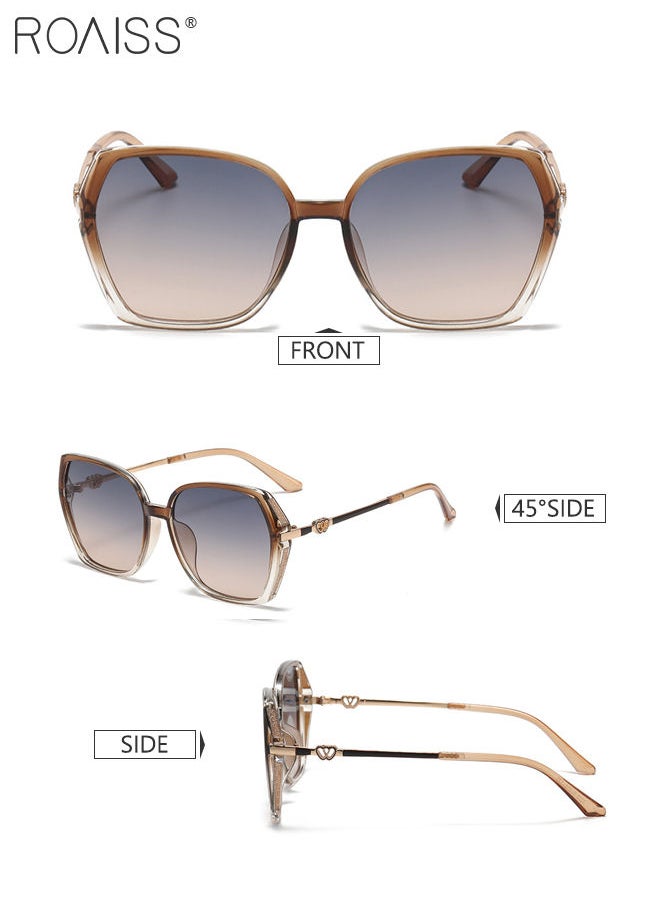 roaiss - Women's Square Sunglasses, UV400 Protection Sun Glasses with Sequin Side Design, Fashion Anti-glare Sun Shades for Women with Glasses Case, 54mm, Transparent Brown - Image 1