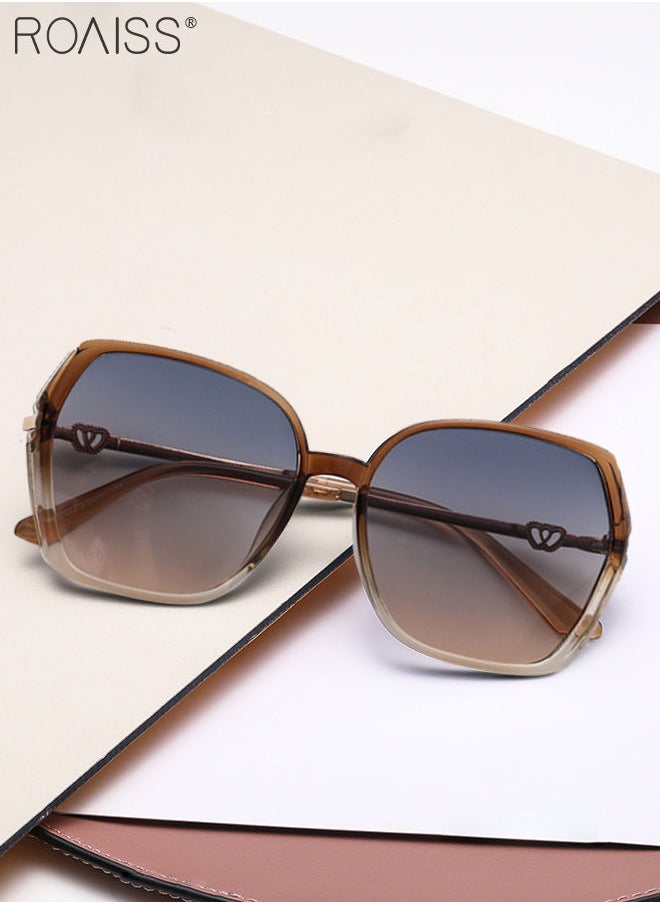 roaiss - Women's Square Sunglasses, UV400 Protection Sun Glasses with Sequin Side Design, Fashion Anti-glare Sun Shades for Women with Glasses Case, 54mm, Transparent Brown - Image 1