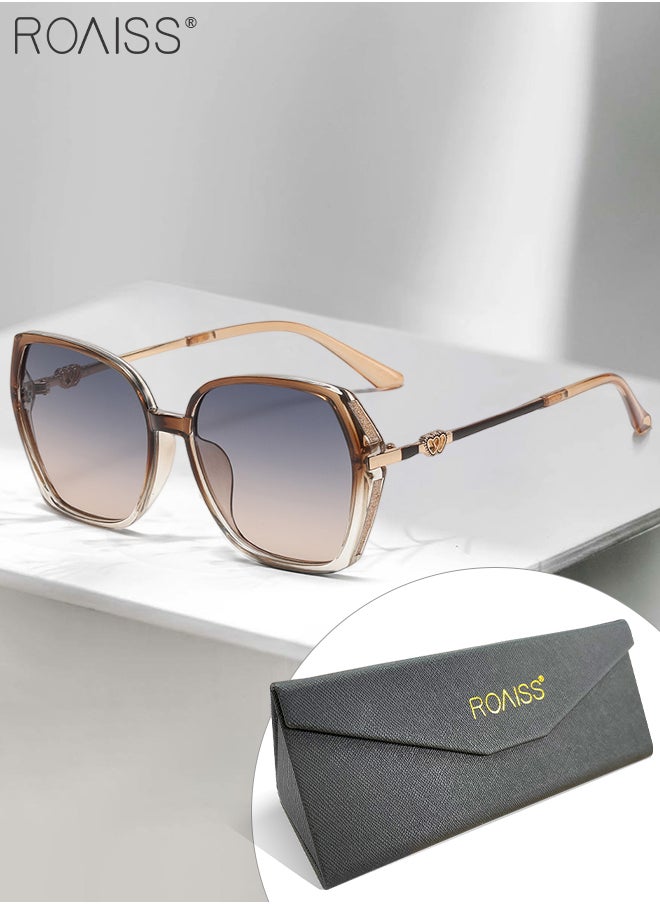roaiss - Women's Square Sunglasses, UV400 Protection Sun Glasses with Sequin Side Design, Fashion Anti-glare Sun Shades for Women with Glasses Case, 54mm, Transparent Brown - Image 1