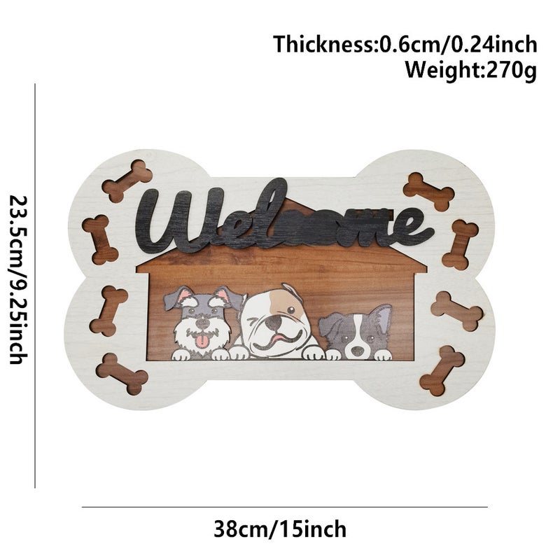 Summer Wooden Dog Sign Indoor Welcome Decor Welcome bone listing 38*23.5*0.6cm 