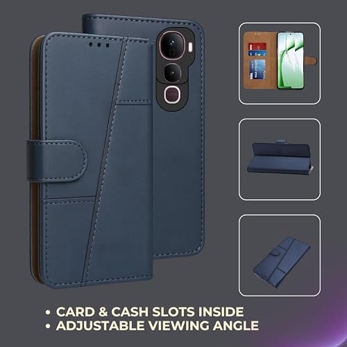 FabeKee Flip Back Cover Case for Vivo Y400 Pro 5G | Card Pockets Wallet & Stand | Flip Cover | Inbuilt Stand & Pockets | Wallet Style Flip Cover (Blue) - Image 2