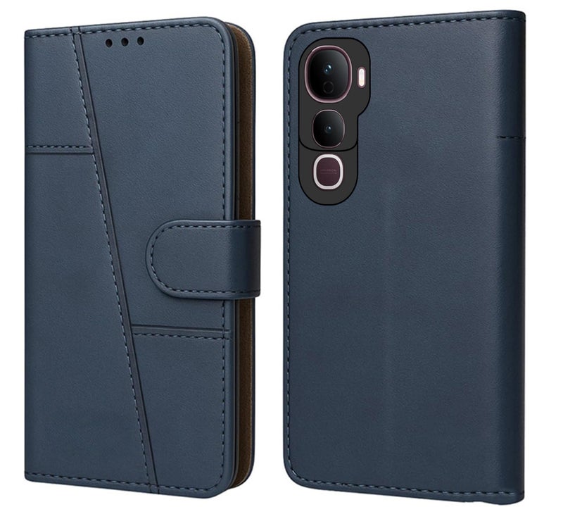FabeKee Flip Back Cover Case for Vivo Y400 Pro 5G | Card Pockets Wallet & Stand | Flip Cover | Inbuilt Stand & Pockets | Wallet Style Flip Cover (Blue) - Image 1