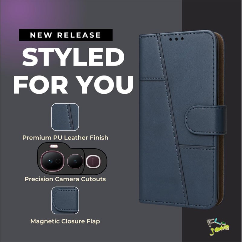 FabeKee Flip Back Cover Case for Vivo Y400 Pro 5G | Card Pockets Wallet & Stand | Flip Cover | Inbuilt Stand & Pockets | Wallet Style Flip Cover (Blue) - Image 3