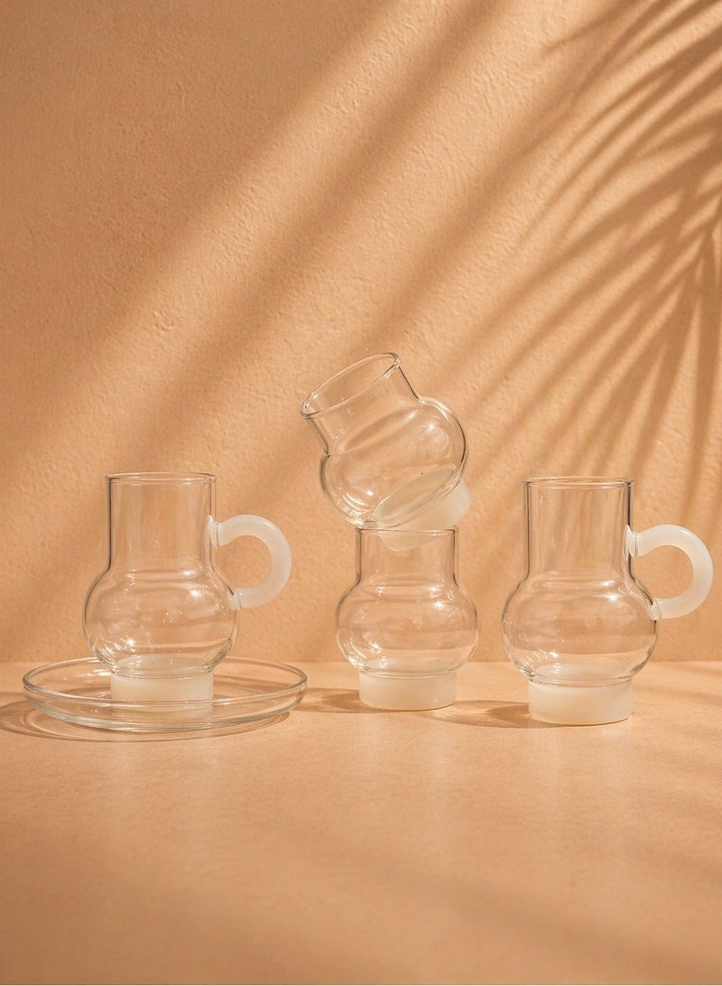 Raz 18 Pieces Tea & Coffee Serving Set – Rounded Glass Design with Colored Base & Clear Saucer - Image 1