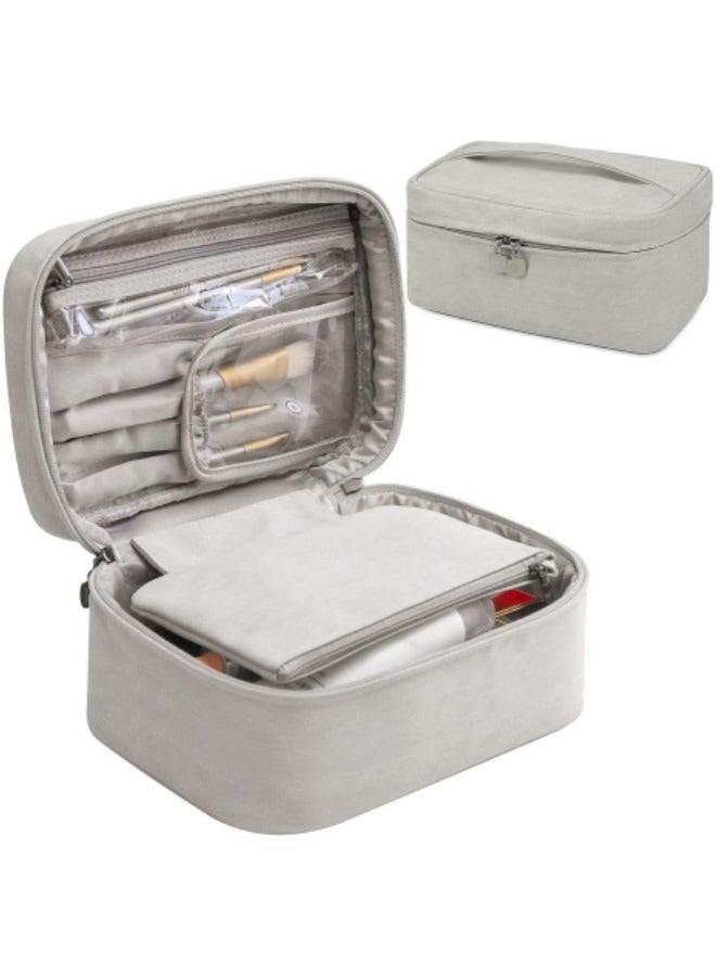 GGEROU Travel Makeup Bag, Waterproof Cosmetic Bag, Portable Travel Makeup Brush Bag, Multifunctional Toiletry Bags Grey - Image 1