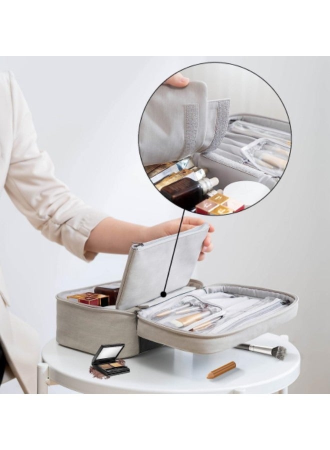 GGEROU Travel Makeup Bag, Waterproof Cosmetic Bag, Portable Travel Makeup Brush Bag, Multifunctional Toiletry Bags Grey - Image 5