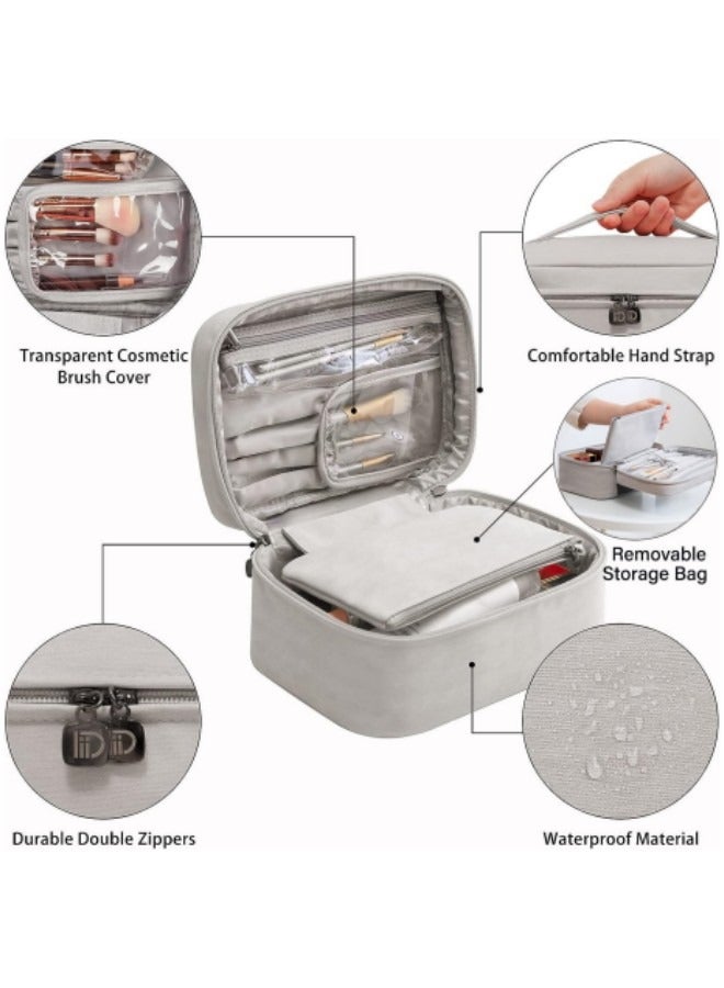 GGEROU Travel Makeup Bag, Waterproof Cosmetic Bag, Portable Travel Makeup Brush Bag, Multifunctional Toiletry Bags Grey - Image 3